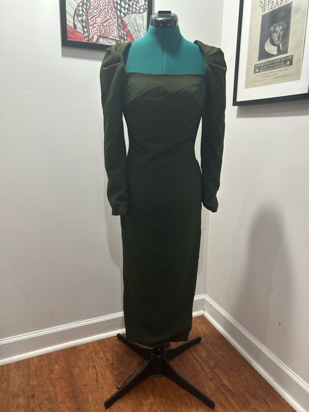 Mac Duggal 44016 ONE OF A KIND Elegant Dark Green Long Sleeve Midi Dress
